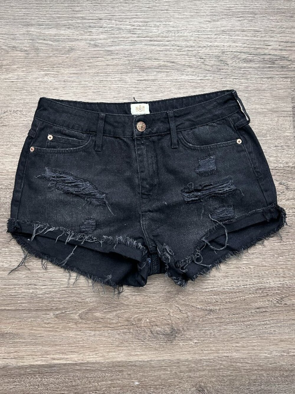 Black Distress Cutoff Denim Shorts